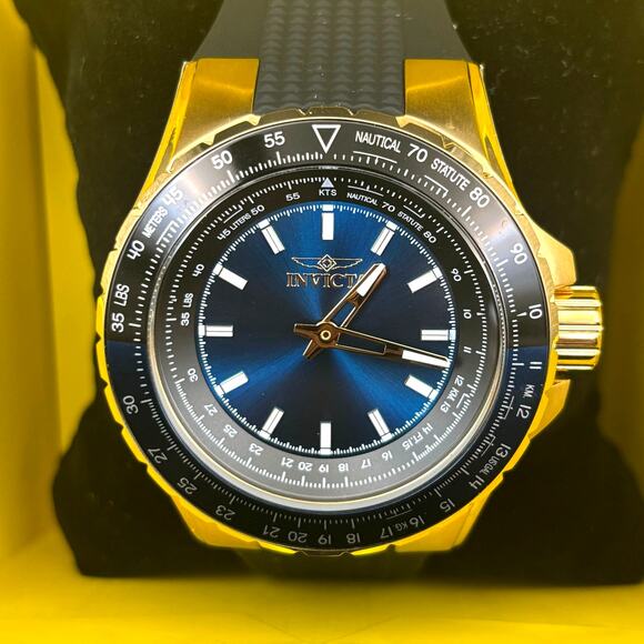 Invicta Aviator 49650 Mens Gold Tone Stainless Steel Blue Dial Watch NIBWT - Picture 3 of 17